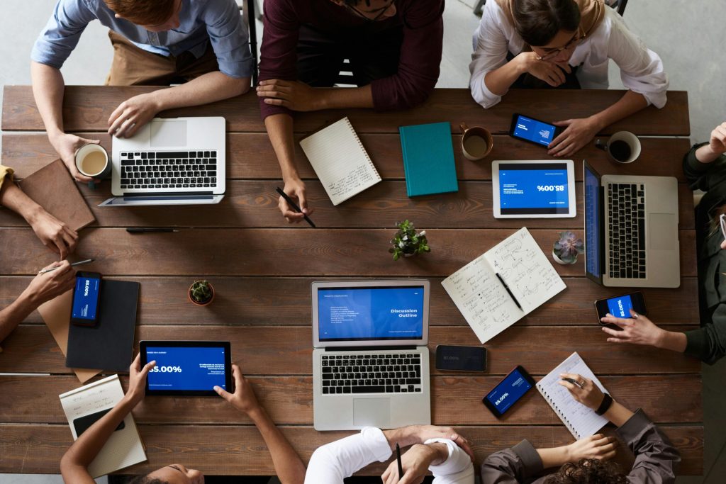 Team of professionals collaborating at a desk